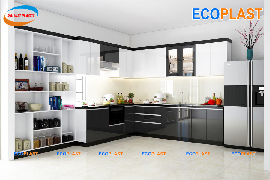 Tủ bếp gỗ tự nhiên và tủ bếp nhựa ECOPLAST