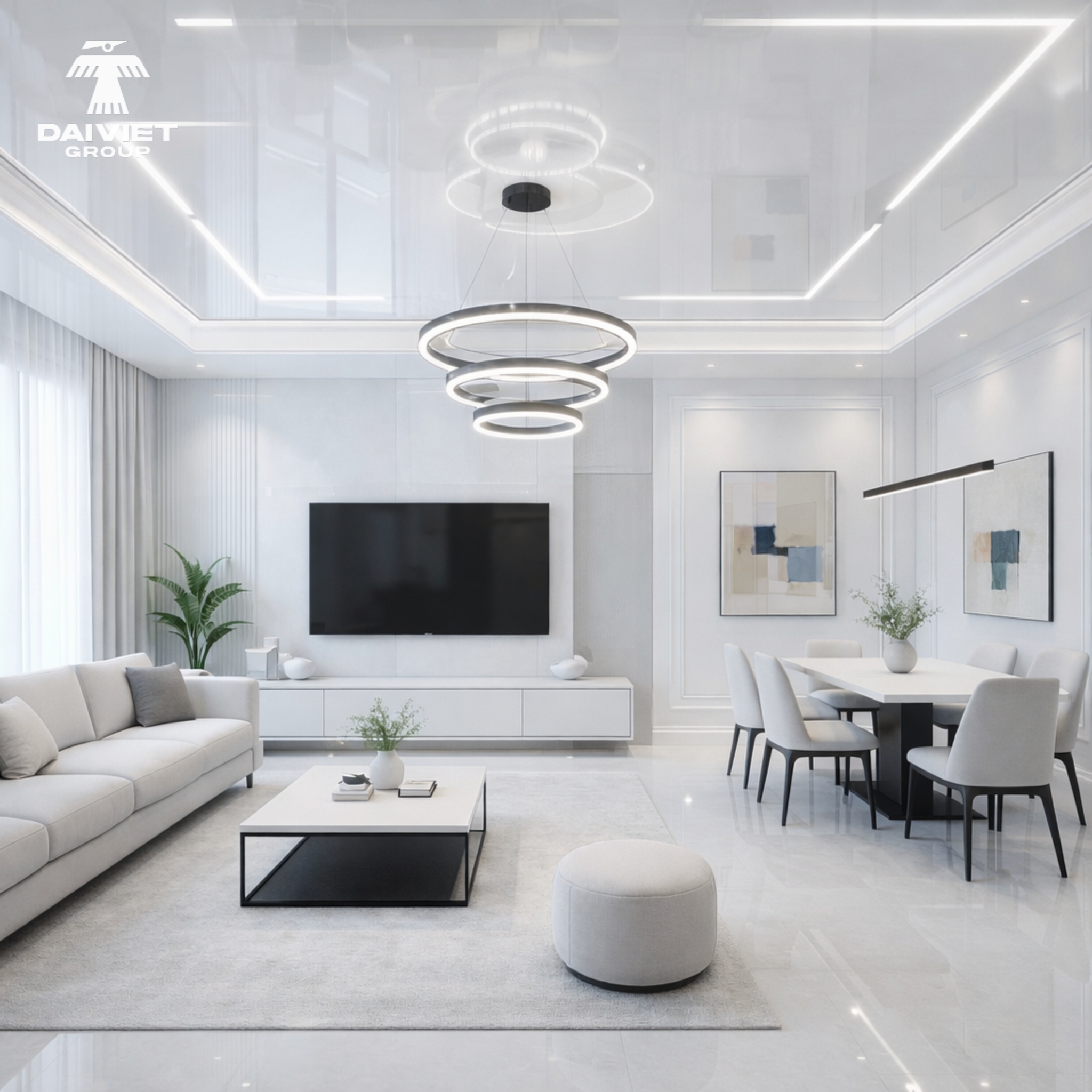 Modern Living Room with PVC Bamboo Charcoal Wall Panel